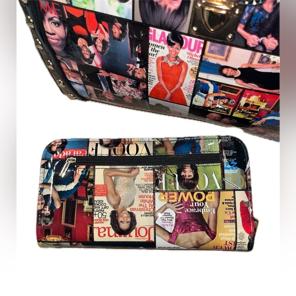 Michelle & Barrack Obama Magazine Studded Patent Leather Tote w/ Matching Wallet - Picture 5 of 10